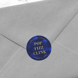 Sapphire Blue Faux Gold Pop Fizz Clink Classic Round Sticker