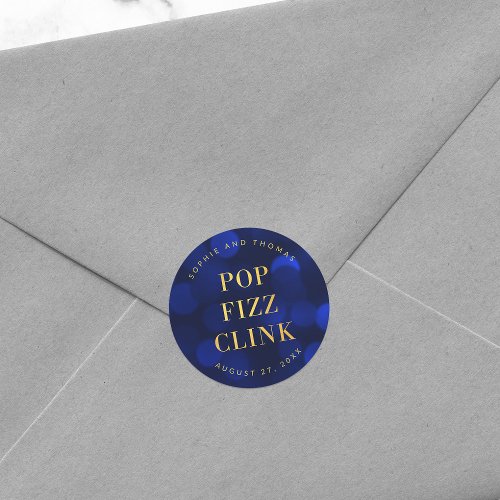 Sapphire Blue Faux Gold Pop Fizz Clink Classic Round Sticker