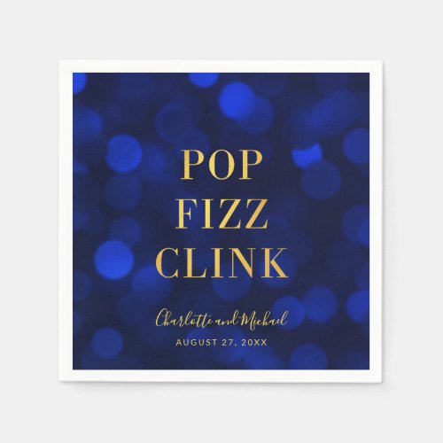Sapphire Blue Faux Gold Pop Fizz Clink Napkins
