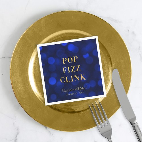 Sapphire Blue Faux Gold Pop Fizz Clink Napkins