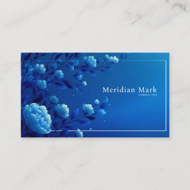 Sapphire Blue Floral Modern Geometric Elegant Business Card (Front)