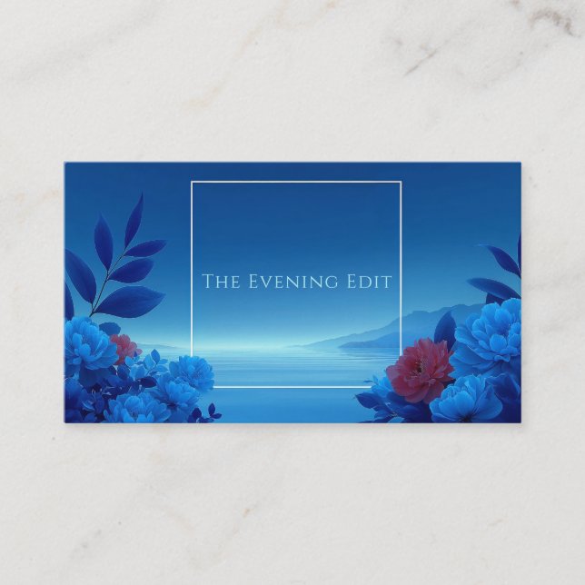 Sapphire Blue Floral Modern Geometric Ocean Business Card (Front)