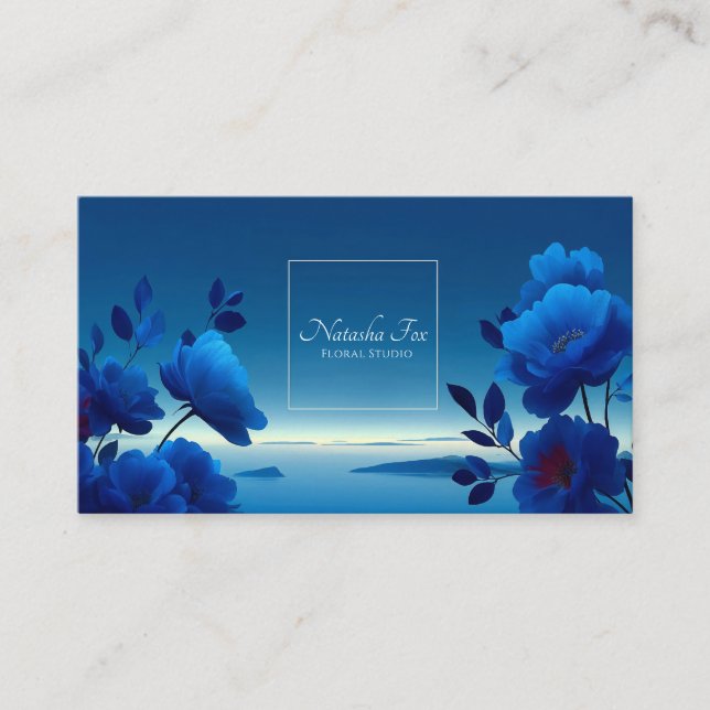 Sapphire Blue Floral Modern Geometric Ocean Business Card (Front)