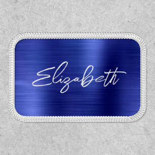 Sapphire Blue Foil Modern Brush Script First Name Patch