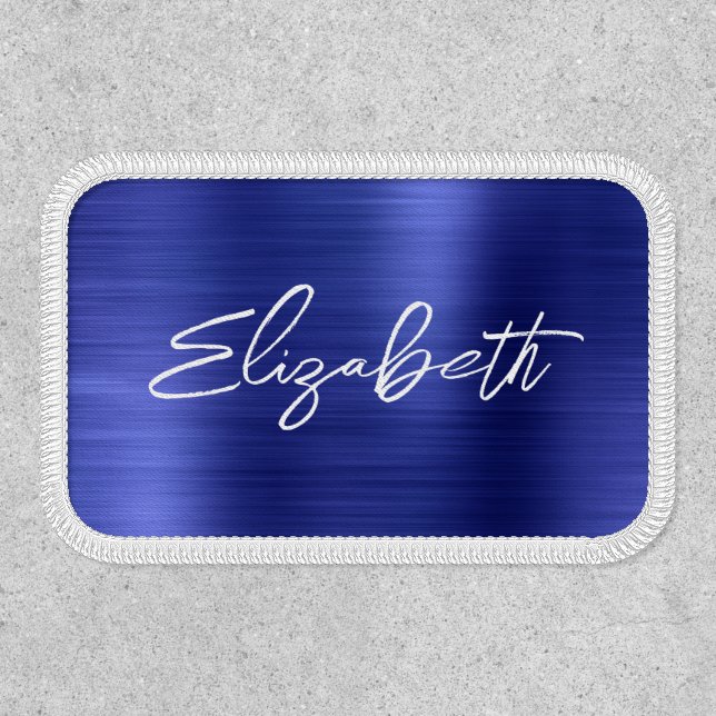 Sapphire Blue Foil Modern Brush Script First Name Patch (Front)