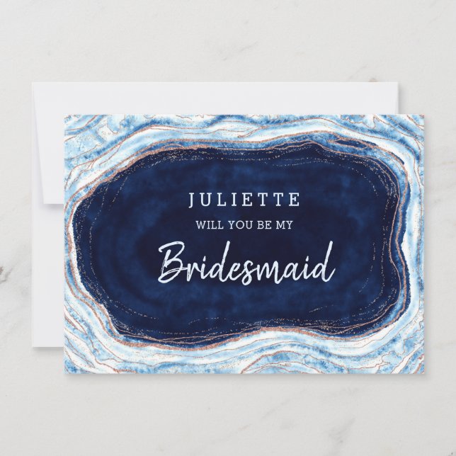 Sapphire Blue Geode Be My Bridesmaid Proposal Card (Front)