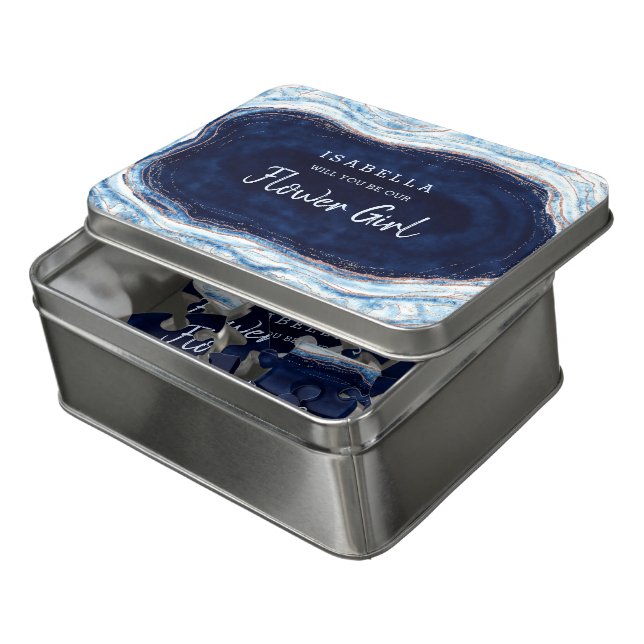Sapphire Blue Geode Be Our Flower Girl Proposal Jigsaw Puzzle (Lid Open)