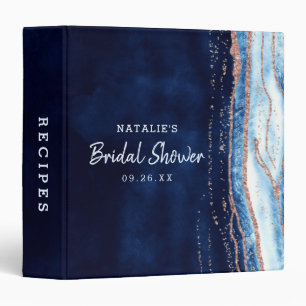 Sapphire Blue Geode Rock Bridal Shower Recipe Card 3 Ring Binder