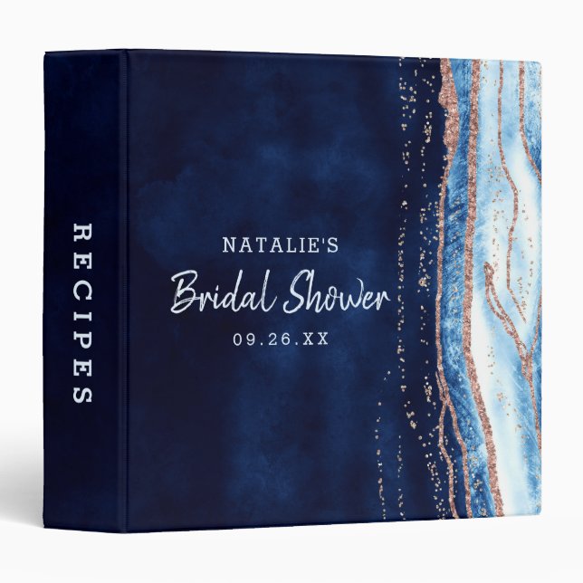 Sapphire Blue Geode Rock Bridal Shower Recipe Card 3 Ring Binder (Front/Spine)
