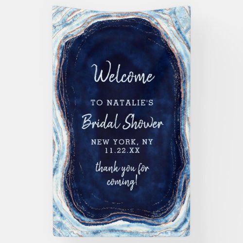 Sapphire Blue Geode Slice Bridal Shower Welcome Banner