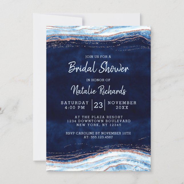 Sapphire Blue Geode Slice Wedding Bridal Shower Invitation (Front)