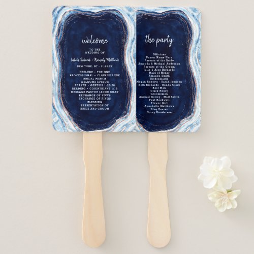 Sapphire Blue Geode Slice Wedding Ceremony Program Hand Fan