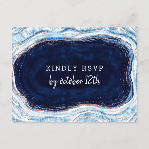 Sapphire Blue Geode Slice Wedding Meal Choice RSVP Postcard