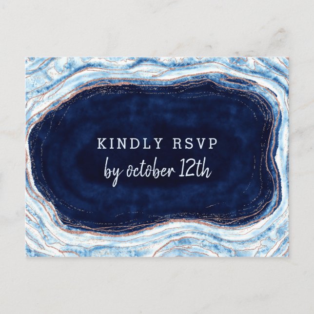 Sapphire Blue Geode Slice Wedding Meal Choice RSVP Postcard (Front)