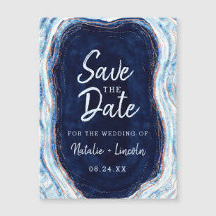 Sapphire Blue Geode Slice Wedding Save the Date Magnetic Invitation