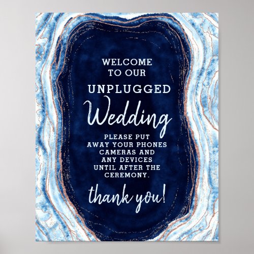 Sapphire Blue Geode Unplugged Wedding Table Sign