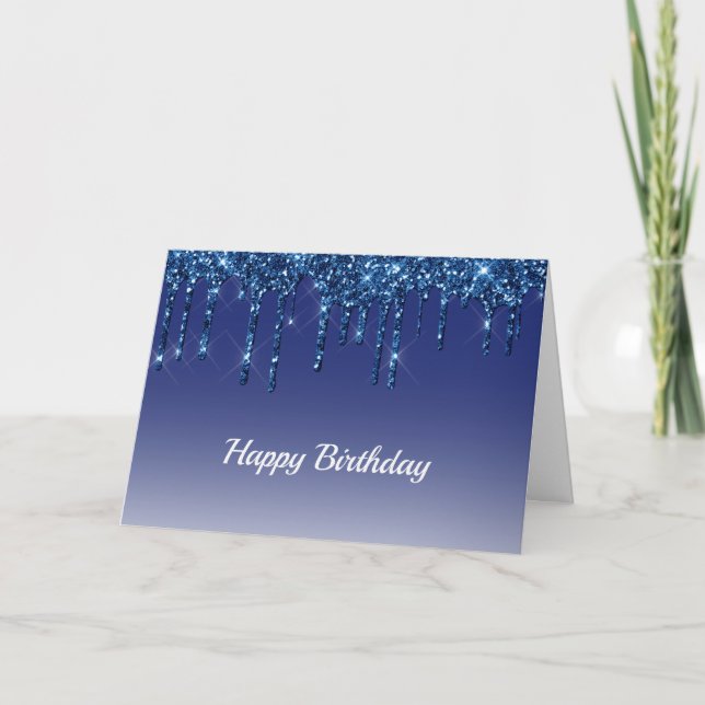 Sapphire Blue Glitter Drip Birthday Card (Front)