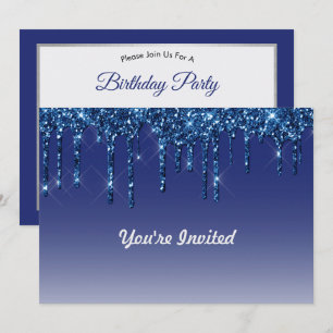 Sapphire Blue Glitter Drip Birthday Invitation