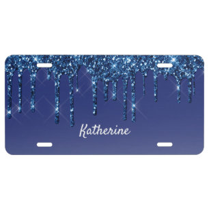 Sapphire Blue Glitter Drip License Plate