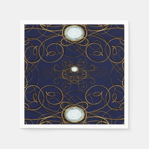 Sapphire Blue  Gold Diamond Anniversary Party Napkins