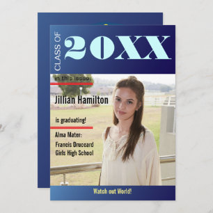 Sapphire Blue Graduation Magazine Cover Invite