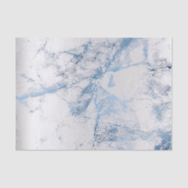 Sapphire Blue Gray Silver Marble Metallic Abstract Tissue Paper (Front)
