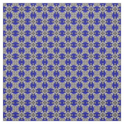 Sapphire Blue Grey and White Repeat Tile Pattern Fabric