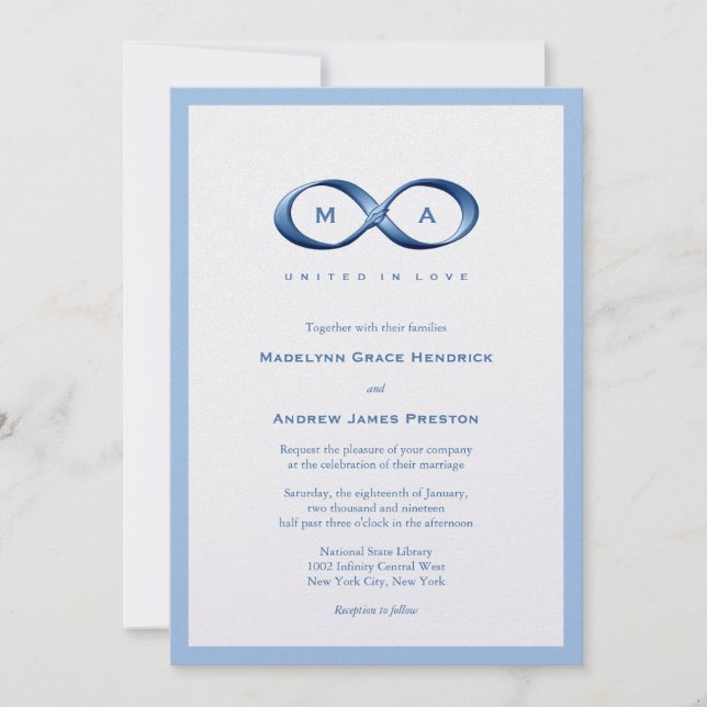 Sapphire Blue Infinity Hand Clasp Wedding Invite (Front)