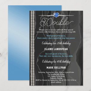 Sapphire Blue Joint Birthday Black Silk Double Invitation