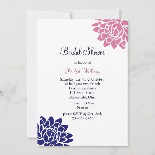 Sapphire Blue Lotus Flower Bridal Shower Personalized Invitations