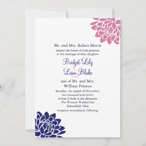 Sapphire Blue Lotus Flower Wedding Invitation 2