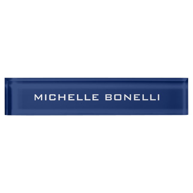 Sapphire Blue Minimalist Plain Legible Modern Desk Name Plate (Front)