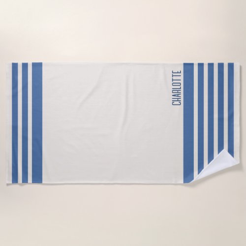 Sapphire Blue Minimalist Stripe Custom Name Beach Towel