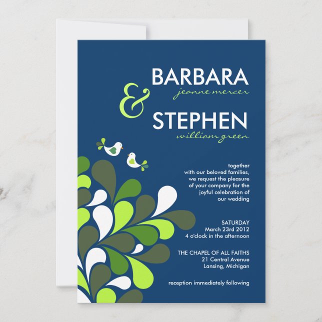 Sapphire Blue & Mint Green Wedding Invitations (Front)