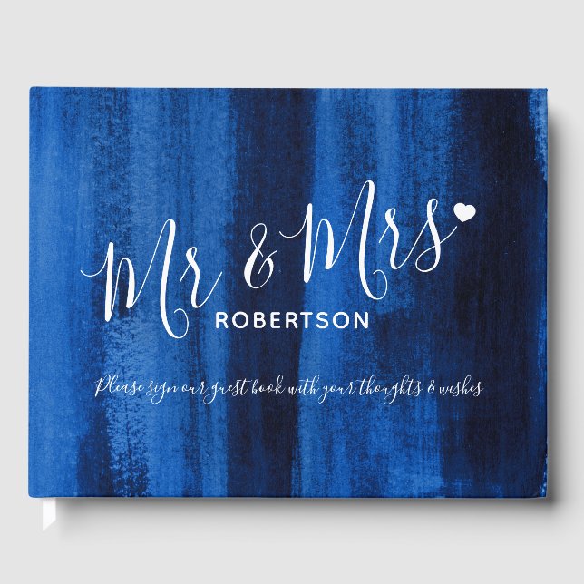 Sapphire blue modern art custom wedding guest book (Front)