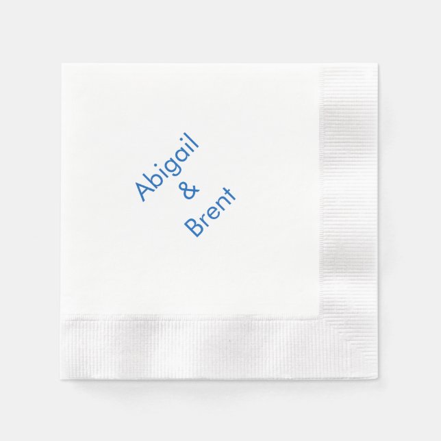 Sapphire Blue Modern Coined Wedding Cocktail Napkins (Front)