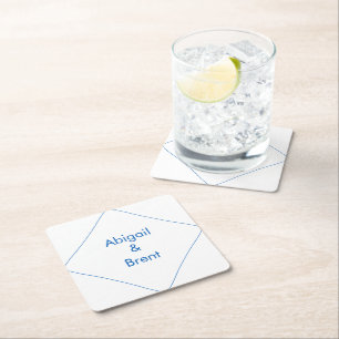 Sapphire Blue Modern Wedding Square Paper Coaster