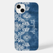 Sapphire Blue Moody Damask Pattern and Name Case-Mate iPhone Case (Back)