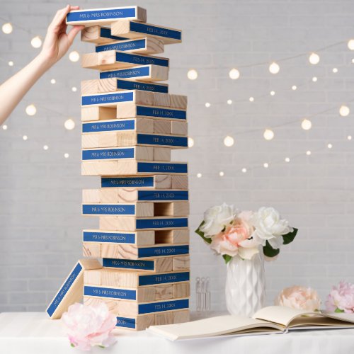 Sapphire Blue Mr  Mrs Wedding Date Game Topple Tower