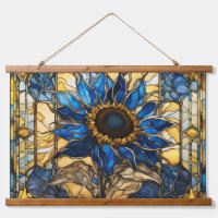 Sapphire Blue N Gold Stained Glass Sunflower