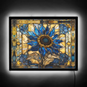 Sapphire Blue N Gold Stained Glass Sunflower LED Sign (Front)