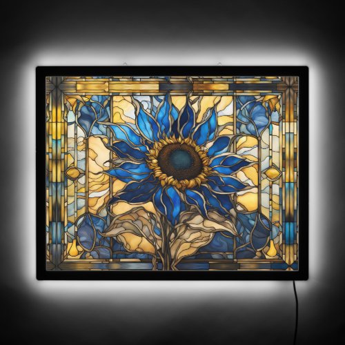 Sapphire Blue N Gold Stained Glass Sunflower  LED Sign