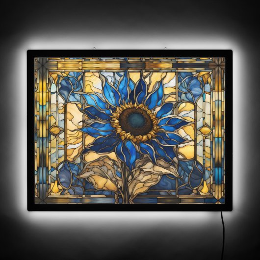 Sapphire Blue N Gold Stained Glass Sunflower  LED Sign (Front)