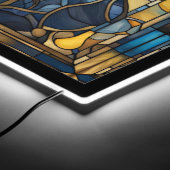 Sapphire Blue N Gold Stained Glass Sunflower  LED Sign (Corner)
