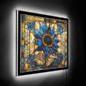 Sapphire Blue N Gold Stained Glass Sunflower  LED Sign (Angle)