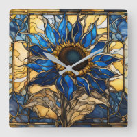 Sapphire Blue N Gold Stained Glass Sunflower 