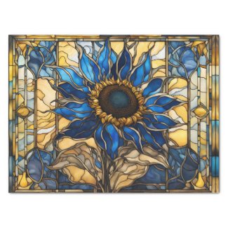 Sapphire Blue N Gold Stained Glass Sunflower