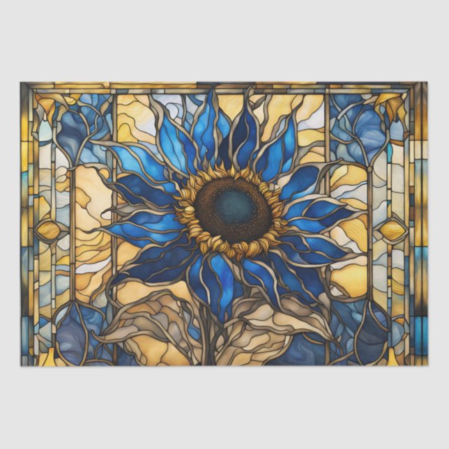 Sapphire Blue N Gold Stained Glass Sunflower  Tissue Paper (Front)