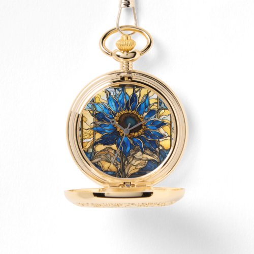 Sapphire Blue N Gold Stained Glass Sunflower  Watch