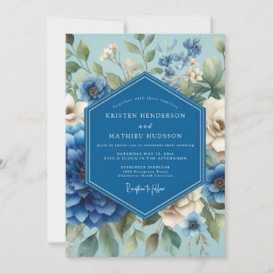 Sapphire Blue Painterly Bloom Wedding Invitation
